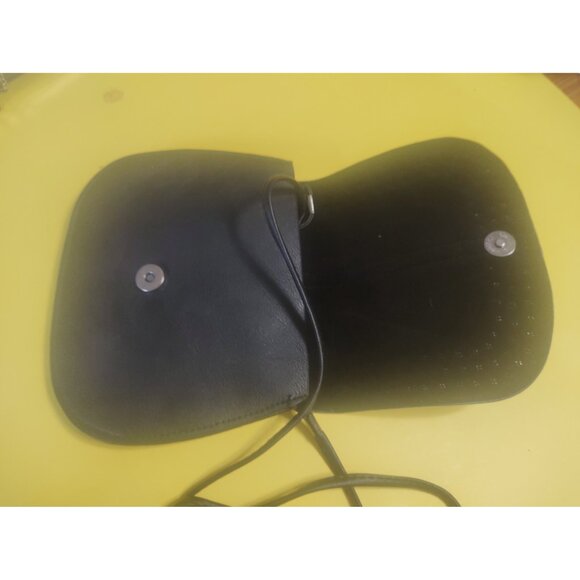 Black Leather sling bag with metal beading, has a button closure 8" x 7" - Picture 4 of 11